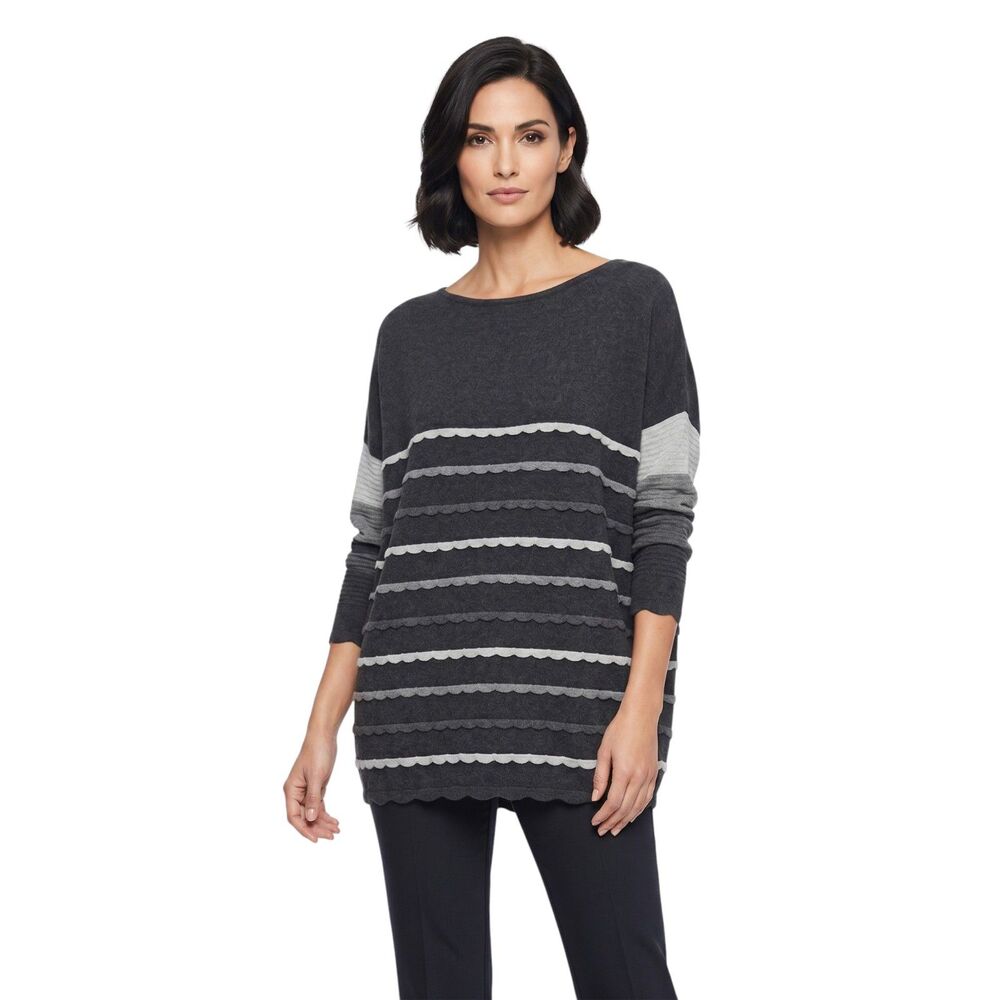 Chico's Gray Cashmere Stripe Sweater Size 12